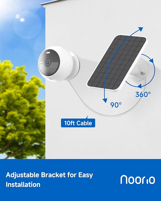Noorio Solar Panel 3W for Security Camera Outdoor, Solar Charger for Security Camera Outdoor Wireless, Portable Outdoor Charger with 10ft Extension Cable