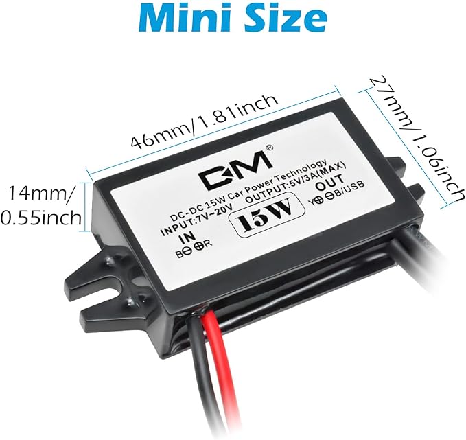 2-Pack DC 12V 20V to 5V 3A USB, Aideepen USB Female DC Converter Adapter Buck Module, for Car Power,Golf Cart Scooters, Motors and DIY(Dual USB Port)