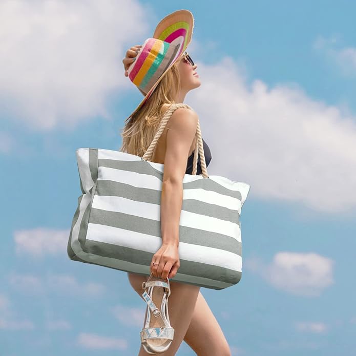 Becokan Beach Bags for Women Large Waterproof Beach Tote Bag Zipper Beach Bags Waterproof Sandproof Swim Pool Bag Large Tote