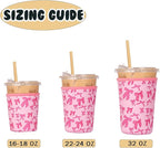 Reusable 3-Pack Iced Coffee Cup Sleeve, Insulated Neoprene, Beverage Holder for Iced Coffee, Durable Drink Sleeve for Cold Beverages, Pink Bows