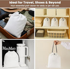 LFH Cotton Rich Shoe Storage Bags with Drawstring, Dustproof Breathable Reusable Organizer, Perfect For Travel, Dorm, Hotel, College, Gym, Easy to Carry, Machine Washable 12"x17" (Pack of 6) - White