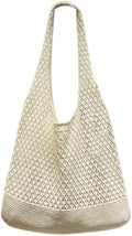 Boho Crochet Beach Tote Shoulder Bag with Colored Beads | Colorful Aesthetic Hippie Knit Bag for Women