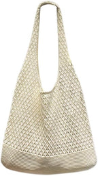 Boho Crochet Beach Tote Shoulder Bag with Colored Beads | Colorful Aesthetic Hippie Knit Bag for Women