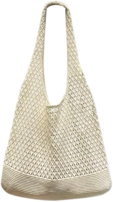 Boho Crochet Beach Tote Shoulder Bag with Colored Beads | Colorful Aesthetic Hippie Knit Bag for Women