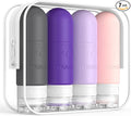 ME.FAN Travel Bottles for Toiletries, TSA Approved 3oz Travel Size Containers, Silicone Squeezable Portable Split Bottle, Travel Accessories for Conditioner, Shampoo, Lotion- 4 Pack Purple