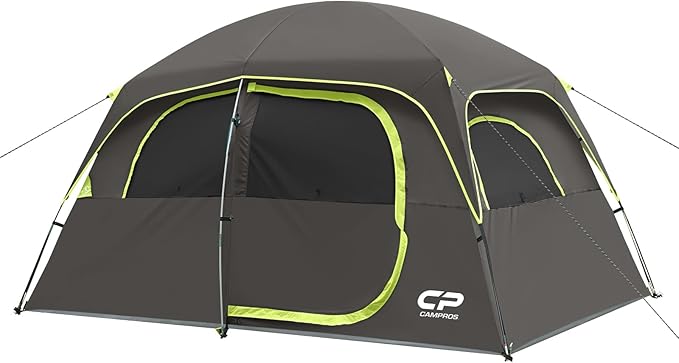 CAMPROS CP Upgraded 6/8 Person Camping Tents, Waterproof Windproof Family Tent with Larger Mesh Windows & Door, Double Layer, Easy Set Up, All-Season Dome Tent with Top Rainfly & Carry Bag