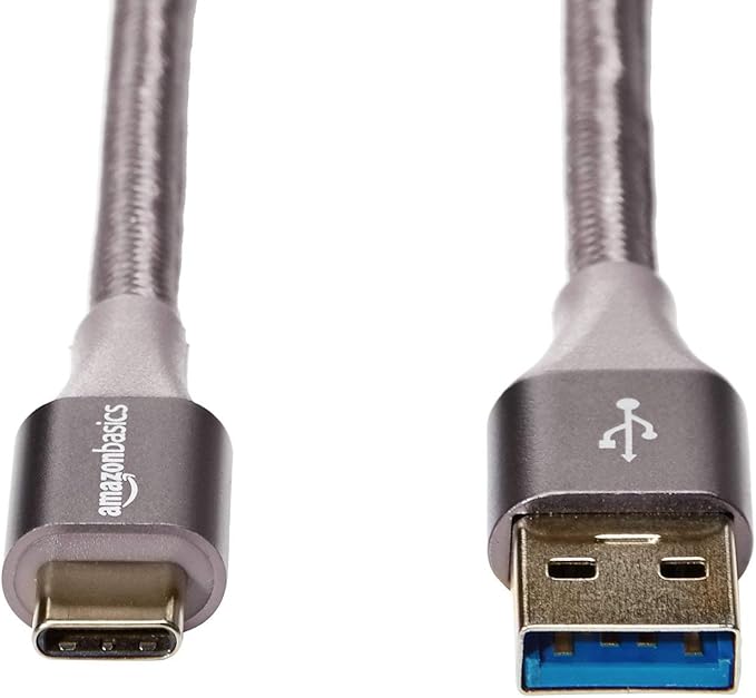 Amazon Basics USB-C to USB-A 3.1 Gen 1 Fast Charger Cable, Double Braided Nylon Cord, 5Gbps High-Speed for Apple iPhone 16/15, iPad, Samsung Galaxy, Tablets, Laptops, 10 Foot, Dark Gray