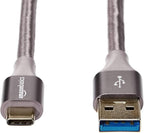 Amazon Basics USB-C to USB-A 3.1 Gen 1 Fast Charger Cable, Double Braided Nylon Cord, 5Gbps High-Speed for Apple iPhone 16/15, iPad, Samsung Galaxy, Tablets, Laptops, 10 Foot, Dark Gray