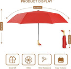 Compact Small Umbrellas for Rain&Sun, Cute Design Duck Head Umbrella for Girls Gifts, 8 Ribs Folding Umbrella with Wooden Handle