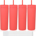 Volhoply 20oz Plastic Skinny Tumblers Bulk 4 Pack,Double Wall Tumbler with Lid and Straw,Reusable Travel Iced Coffee Mug,BPA Free Matte Acrylic Water Cups With Straw for Party,DIY Gifts(Red, 4 Set)