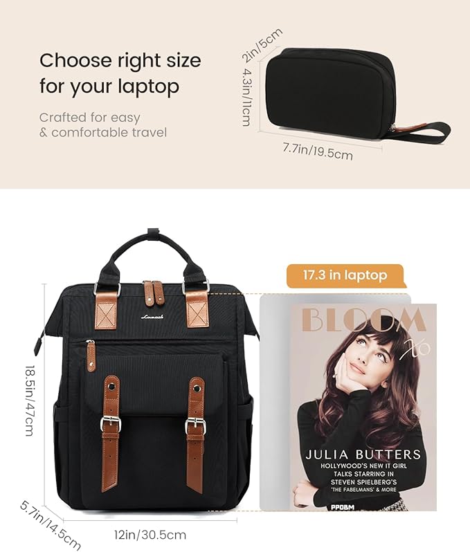 LOVEVOOK Laptop Backpack for Women Work Travel Backpack Business Commuter Computer Bag Teacher Doctor Nurse Bags College Backpack Purse, 17 Inch, Black-brown