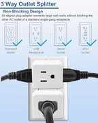 3 Plug Outlet Splitter Adapter 3 Pack - Small Multi Plug Wall Outlet Extender - 3 Way Plug Extension Adapter for Cruise Ship, Home Office, Dorm Room, Travel Essentials, Easy to Install,White