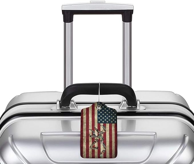 GACCAP 2 Pack Luggage Tags for Suitcase, Privacy Cover ID Label with Stainless Steel and Address Card for Travel Bag Backpack Cruise Ship Essentials Tag Women Men - Camo Deer American Flag
