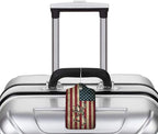 GACCAP 2 Pack Luggage Tags for Suitcase, Privacy Cover ID Label with Stainless Steel and Address Card for Travel Bag Backpack Cruise Ship Essentials Tag Women Men - Camo Deer American Flag