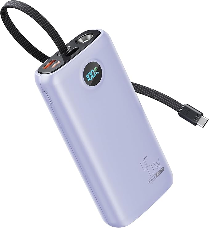 Portable Charger, 45W 20000mAh Power Bank with in/Out Fast Charging USB C Cable, 3W Flashlight, LED Display, Portable Battery Pack Travel Essentials for iPhone 17/16/15, Android Phone, Tablet, Laptop