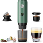 Portable Electric Espresso Machine, Travel Coffee Maker for Camping, Car Coffee Maker Self-Heating with USB-C, 20 Bar Coffee Maker With Ground Coffee & NS Capsule for RV, Hiking, Office(Green)