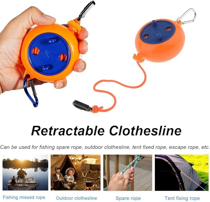 26ft Retractable Clothesline Portable Camping Travel Clothes Line Elastic Adjustable Clothesline for Outdoor/Indoor, Camping, Backyard, Hotel