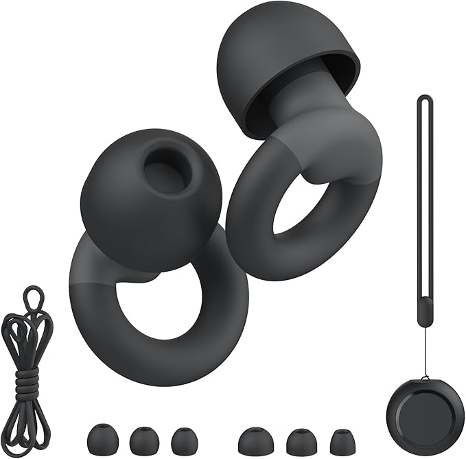 JUSTRVN Earplugs for Sleeping,Noise Reduction Soft Silicone Ear plugs with 7 Pairs Ear tips&One Connection Cord,Hearing Protection Reusable Earplugs for Sleeping,Concert,Work&Sound Reduction 25dB-30db