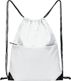 Drawstring Backpack Sports Water Resistant String Bag Sport Gym Sackpack for Women Men Large with Zipper, White