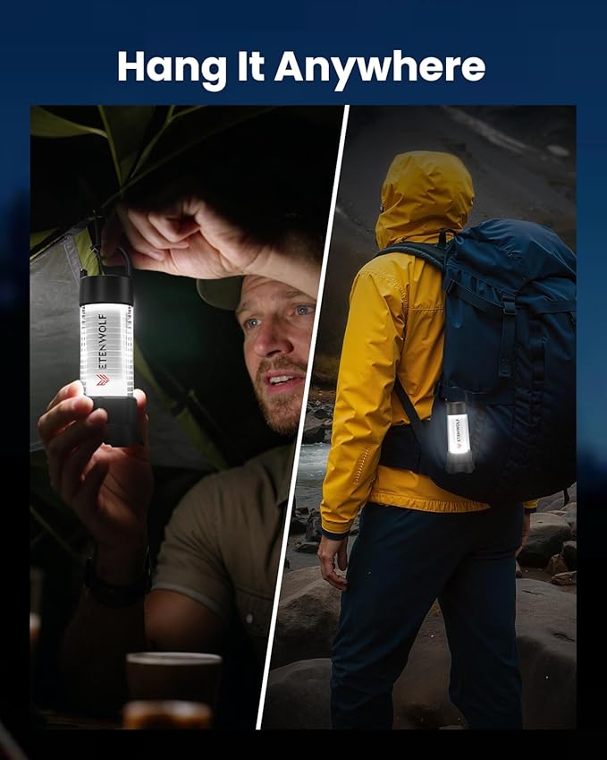 ETENWOLF 2-in-1 Lantern and Flashlight,6 Modes 1000LM Rechargeable Camping Light,5000mAh Super Bright Flashlight with UV,Waterproof Portable Tent Light for Camping,Emergency Light,Power Outage