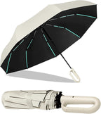 42-Inch Extra Large Umbrella for 2-3 People, Windproof Automatic Open/Close with Carabiner Handle, UPF 99+ UV Protection Folding Travel Umbrella for Rain and Sun