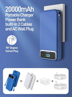 Portable Charger, 20000mAh 22.5W Fast Charging Power Bank with Built-in Cables & Wall Plug, Travel Essential External Battery Pack with LED Display, USB C Battery Phone Charger for iPhone Samsung Navy