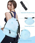 RHDZO Drawstring Backpack Gym Backpack with Shoe Compartment for Men Women String Sports Bag with Wet Pocket Cinch Swim Beach Bag, Large Blue