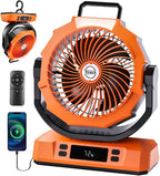 Sireck Camping Fan Rechargeable Portable Fan 12-Inch, 40000mAh Battery Powered Fan with LED Light, Digital Display, Timer, 6 Wind Speeds Cordless USB Desk Fan for Tent, Travel (Orange)