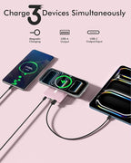 podoru for Magsafe Power Bank, 10000mAh Magnetic Portable Charger with 22.5W PD Fast Charging USB-C Cable LED Display Wireless Battery Pack for iPhone 17/16/15/14/13/12 Series-Pink