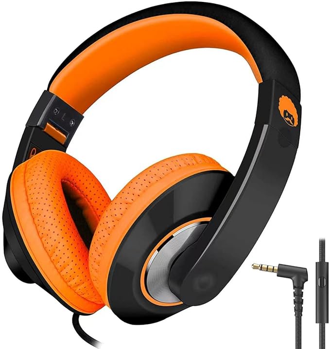 rockpapa Comfort+ Kids Headphones with Microphone, Boys Girls Student Over-Ear Headphones Wired Foldable for School Classroom Laptop PC Computer Tablet Black Orange