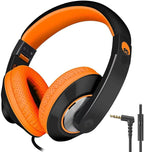 rockpapa Comfort+ Kids Headphones with Microphone, Boys Girls Student Over-Ear Headphones Wired Foldable for School Classroom Laptop PC Computer Tablet Black Orange