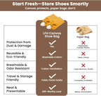 LFH Cotton Rich Shoe Storage Bags with Drawstring, Dustproof Breathable Reusable Organizer, Perfect For Travel, Dorm, Hotel, College, Gym, Easy to Carry, Machine Washable 8"x17" (Pack of 2) - Golden