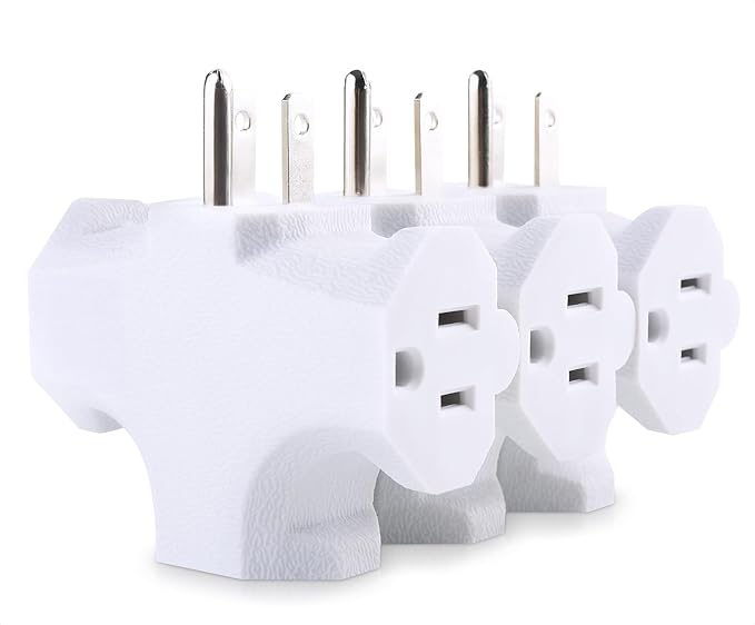 [ETL Listed] Cable Matters 3-Pack 3 Way Plug Adapter 15A 1875W, 3 Prong 3 Outlet Adapter, Power Splitter Plug Outlet, 3 Way Electrical Splitter, White