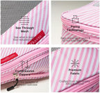 LeanTravel Premium Compression Packing Cubes for Travel - Suitcase Organizer Bags with Double Zipper & Breathable Mesh Panel - Space Saving Carry On Luggage Essentials (6-Pack, Pink Stripes)