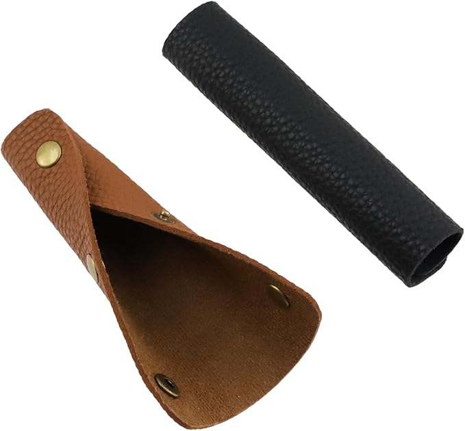 Mcredy 2 Pcs Luggage Handle Wrap Comfortable Leather Bag Strap Wrap Covers with Metal Clasp for Purse Wallet Shopping Travel Bags, Brown+Black