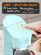 Single Serve Coffee Maker for K-Cup and Ground Coffee, Fast Brew, 6-12 oz Brew Sizes One Cup Coffee Machine Fits 5.5" Mugs, One-Button Small Coffee Maker with Descaling Reminder, Light Blue