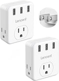 LENCENT 3 Prong to 2 Prong Adapter, 2 Pack, 3 Outlets Extender with 3 USB Ports, Wall Charger, Multi Plug Extender Splitter, Travel Adaptor for US to Japan Philippines-Type A