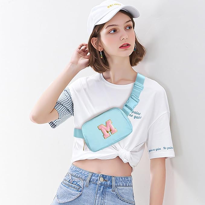 Gitus Gifts for 7 8 9 10 11 Year Old Girls Belt Bag Fanny Pack Crossbody Bags with Initial Letter Patch Birthday Gifts for Daughter Sister Friends Teen girls (Icing Blue-M)