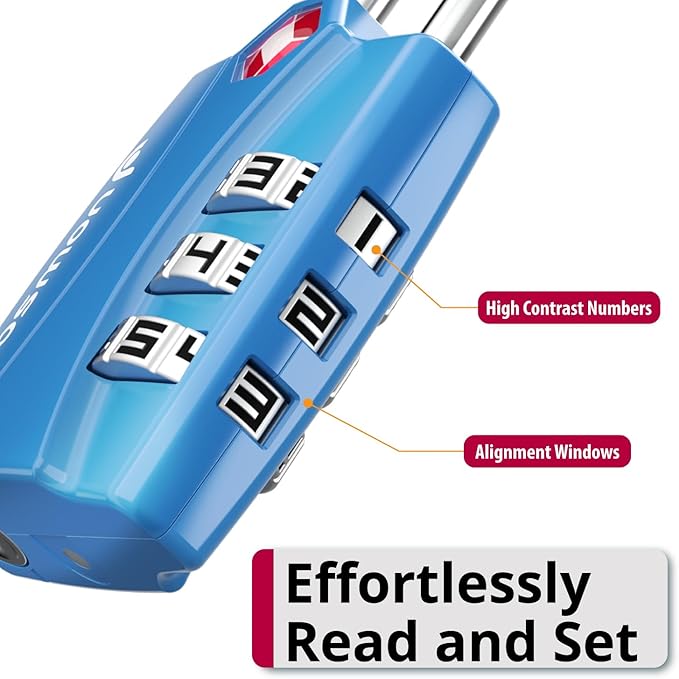 Fosmon TSA Approved Locks for Luggage. Suitcase Locks with Open Alert Indicator, 3 Digit Combination Padlock with Alloy Body for Travel, Backpack Zipper Anti Theft, Locker, Gym, Gun Case- Blue 2 Pack