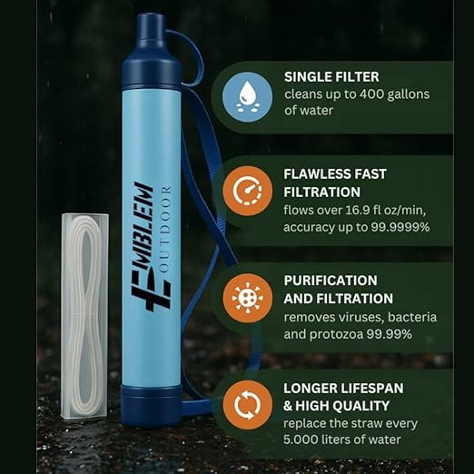 Portable Water Filter Straw for Emergencies and Survival. Emergency Water Filtration to Purify Water When Camping, Hiking, or During a Disaster. Personal Water Filter and Purifier for Travel (2 Pack)