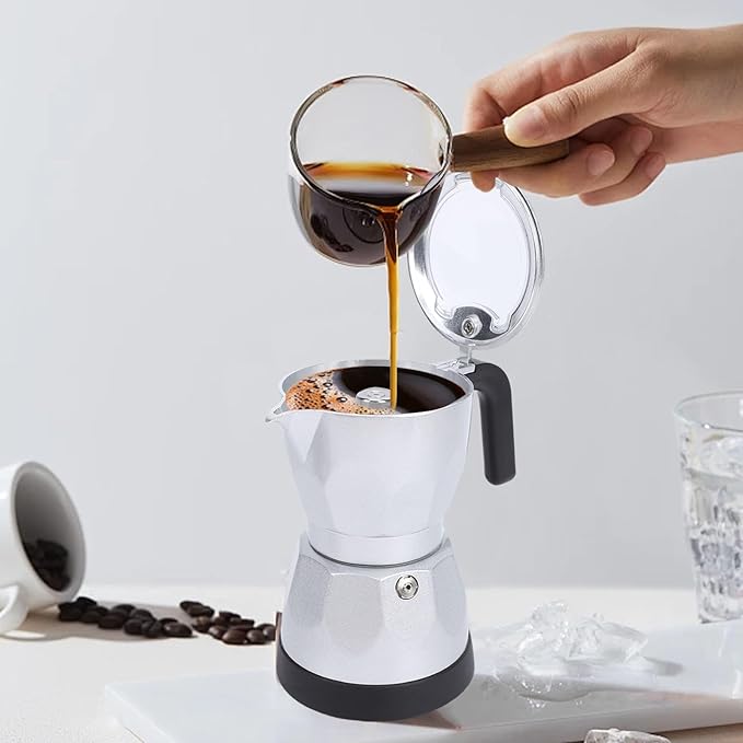 Electric Mocha Pot, 3 Cup Aluminum Machine Portable Electric Italian Cuban Coffee Maker with Detachable Base, Mocha Maker for Home Travel Office (Silver)