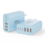 2Pack 65W USB C Charger Block,6-Port USB C Wall Charger Fast Charging,PD Type C Plug Adapter+QC Plug Compatible with Apple iPhone 17 17Air 16E 16Pro Max 16 15 14 13 12 11 XS Max,iPad Pro,AirPods,Blue.