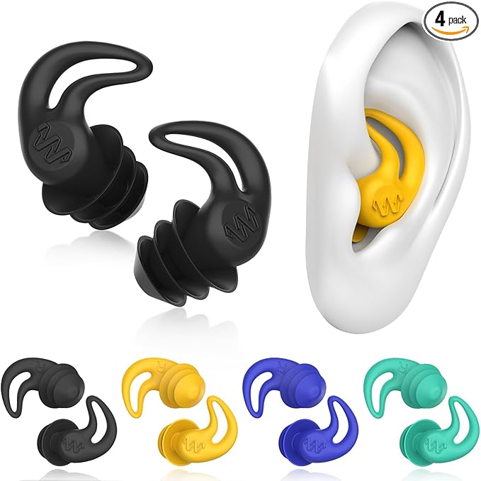 Waterproof Ear Plugs for Swimming Adults - 4 Pairs Reusable Silicone Ear Plugs for Women & Men, Keep Ear Water Out Swimming, Showering, Bathing, Surfing, Water Sports