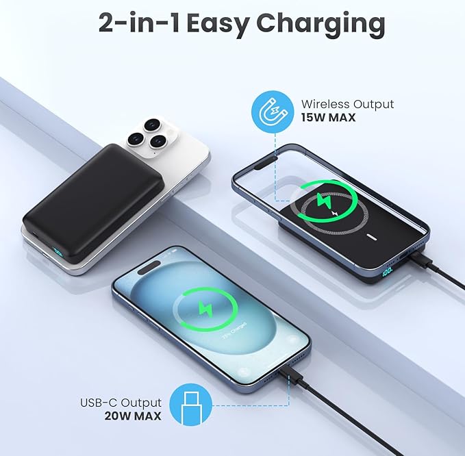 Magnetic Portable Charger 10800mah for Magsafe Battery Pack, Wireless Power Bank with 20W PD Fast Charging & LCD Display, Travel Essential Phone Battery Charger For iPhone 17/16/15/14/13/12 Series