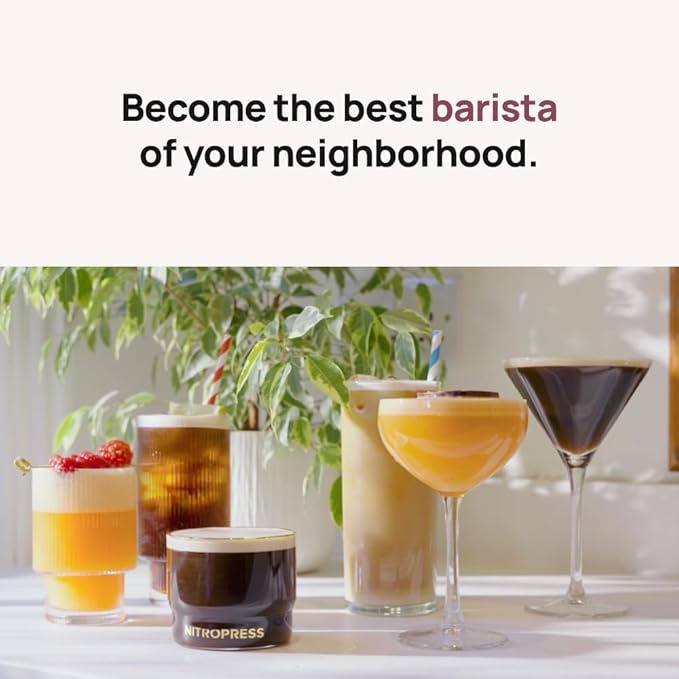 NitroPress DS Electric Nitro Cold Brew Coffee & Cocktail Maker Machine, Air-Powered Nitro Coffee Maker & Nitrogen Infuser for Coffee Matcha Cocktails & Drinks Stainless Steel Home Bar Beverage System