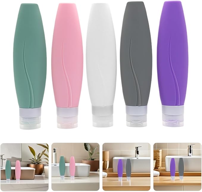 5pcs 150ml Leakproof Silicone Travel Bottles Set Refillable Mini Containers Toiletries Shampoo Conditioner Lotion Portable Leak Travel Dispenser and Daily Use Random Color