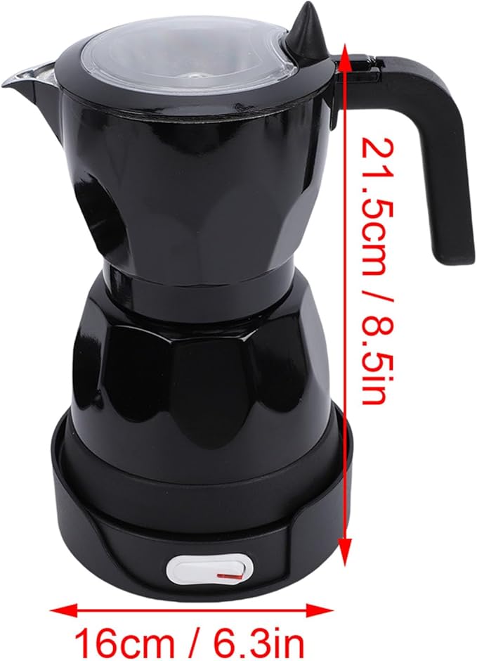 Electric Mocha Pot, 3 Cup Aluminum Machine Portable Electric Italian Cuban Coffee Maker with Detachable Base, Mocha Maker for Home Travel Office (Black)