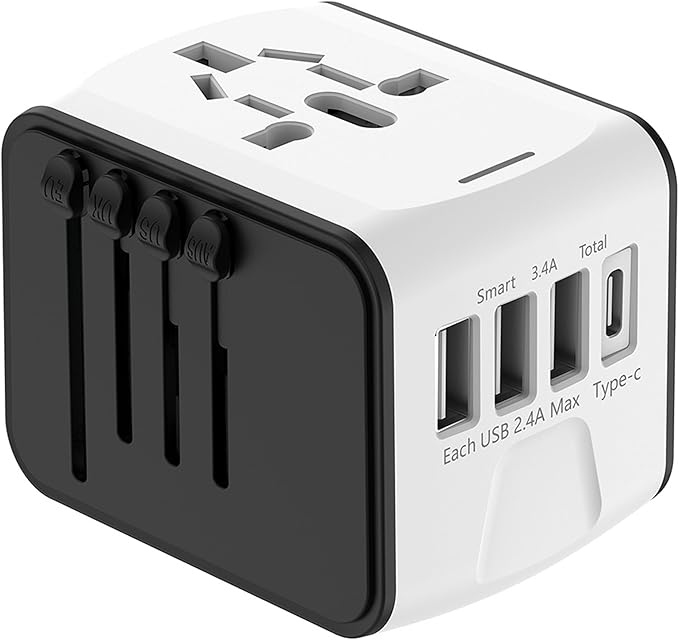 ISIX International Travel Adapter Universal Power Adapter Worldwide All in One 4 USB Perfect for European US, EU, UK, AUS,Asia 200+ Countries
