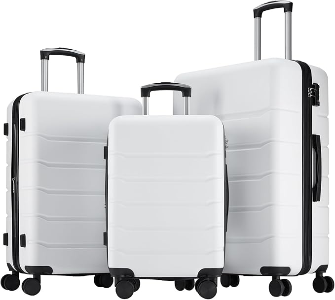 OLIXIS 3-Piece Luggage Set, Carry On Suitcases with Spinner Wheels, Expandable Travel Luggage with TSA Approved Lock & ABS Hard Shell, White, 20/24/28 Inch