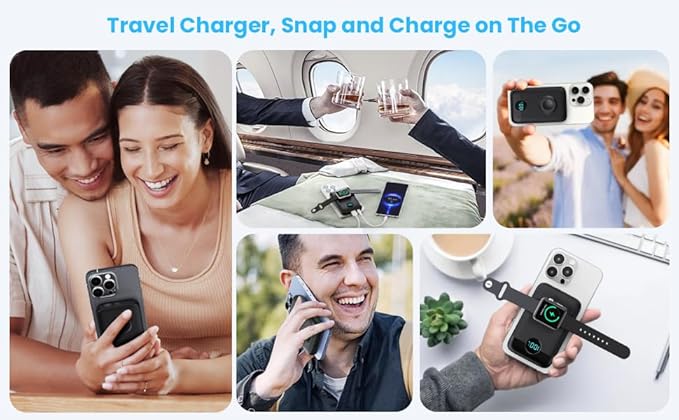 Magnetic Portable Charger with Apple-Watch Charger,10800mAh 25W PD Fast Charging Wireless Power Bank,4 Outputs Travel Essential for Magsafe Battery Pack Compatible with iPhone 17/16/15/14/13/12 Series